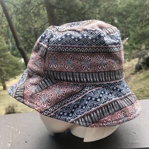 Thailand Cotton Red Blue Patterned Bucket Hat Women's Size Large